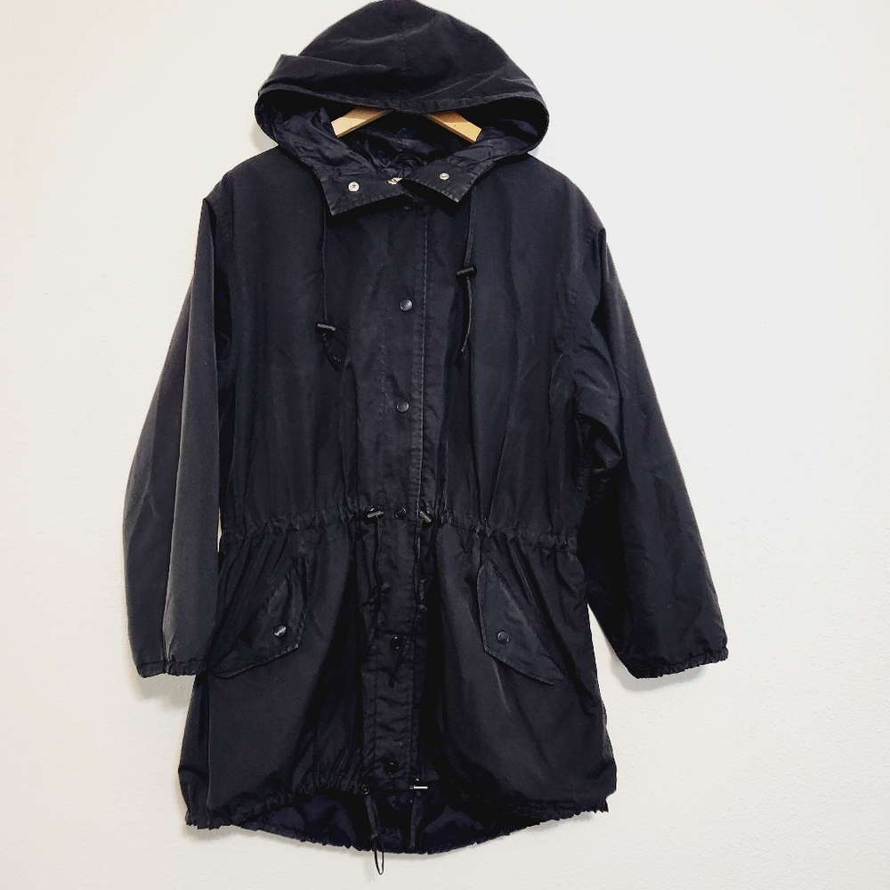 Obermeyer Vintage Nylon Hooded Ski Jacket Pamela Style Sz 8 Black Shoulder Pads